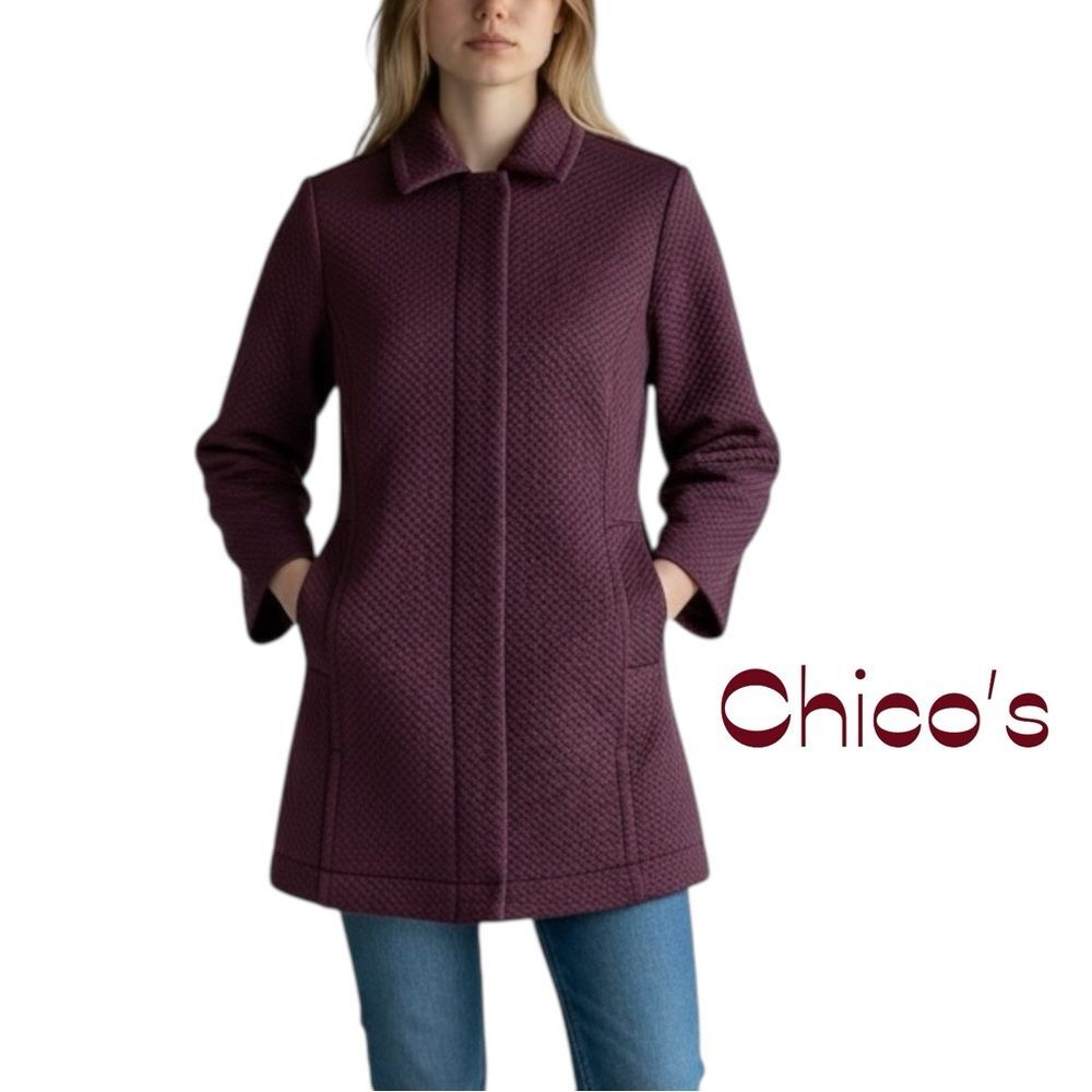 Chico’s Quilted Burgundy Long Sleeve Jacket NWOT Size 4